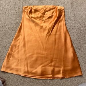 Orange strapless mini dress